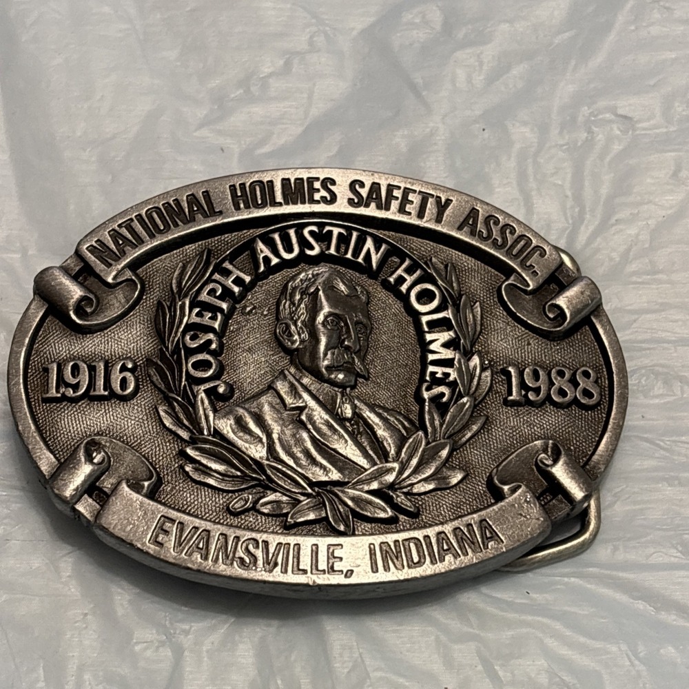 Vintage 1988 Joseph Austin Holmes Safety Assoc Belt Buckle Evansville IN